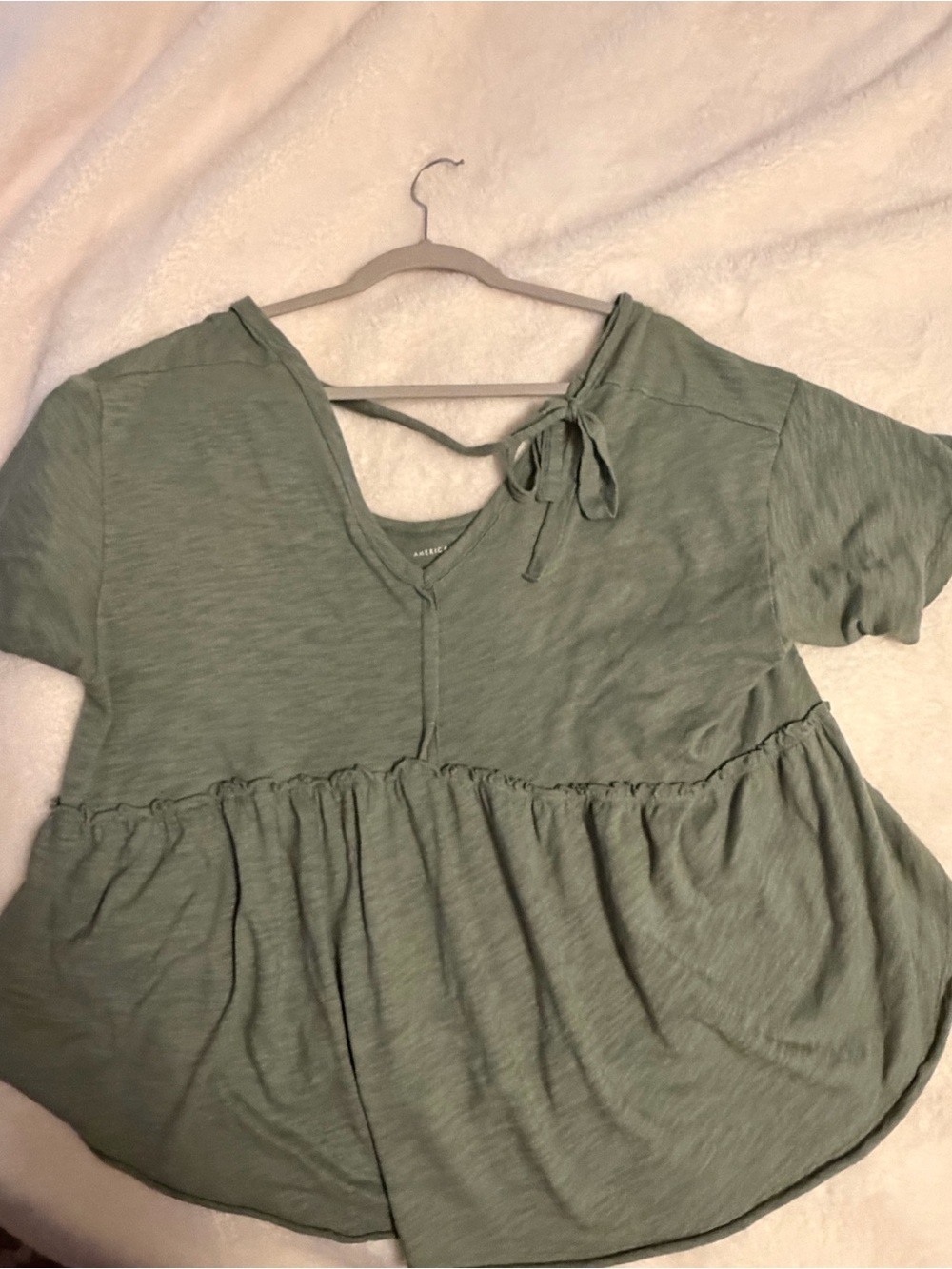American Eagle Outfitters Sage Green Tie-Back Peplum Blouse